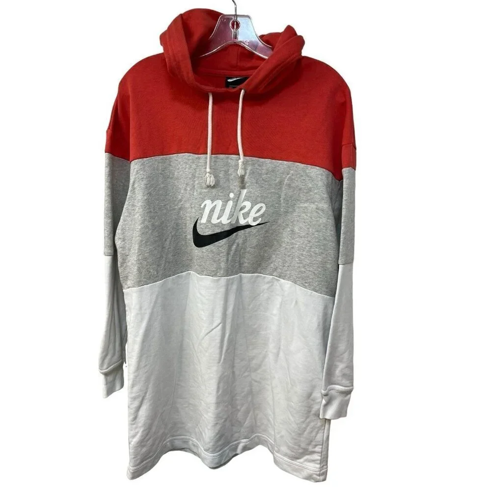 Nike Sportswear Varsity Hoodie Dress Logo White Gray Coral CJ3926 631 Small